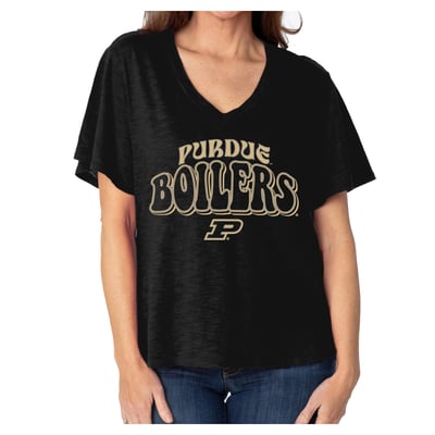  Purdue Boilermakers Women's Fawn Flutter Sleeve T-Shirt - Black