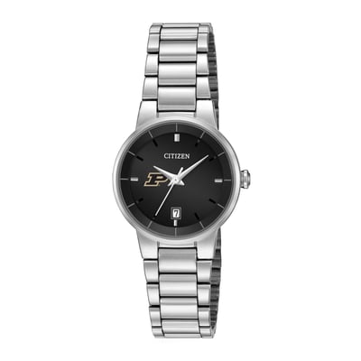 Purdue Boilermakers Citizen Watch Women's Black Dial Stainless Steel Watch - Silver