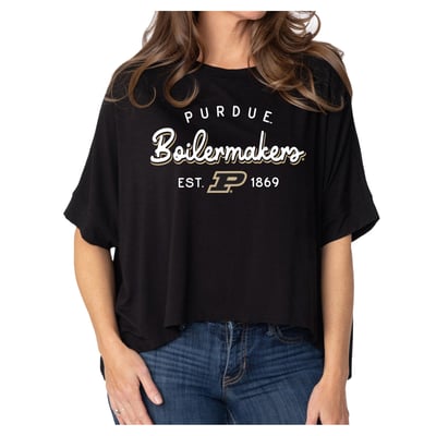Purdue Boilermakers Flying Colors Apparel Women's Felicity Flowy T-Shirt - Black
