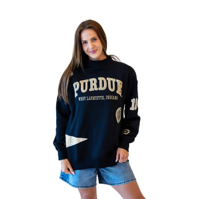 Purdue Boilermakers Gameday Social Women's Patch Mockneck Sweatshirt - Black
