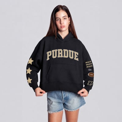  Purdue Boilermakers Hype and Vice Women's Cropped Spirit Hoodie - Black