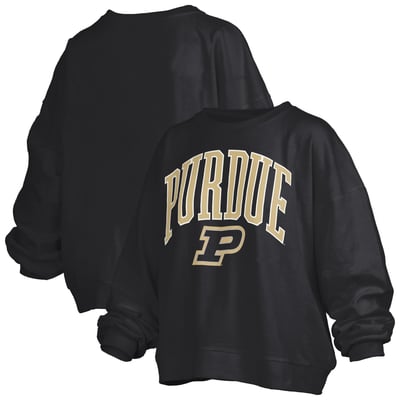 Purdue Boilermakers Pressbox Women's Oversized Janise Arch Over Logo Fleece Sweatshirt - Black