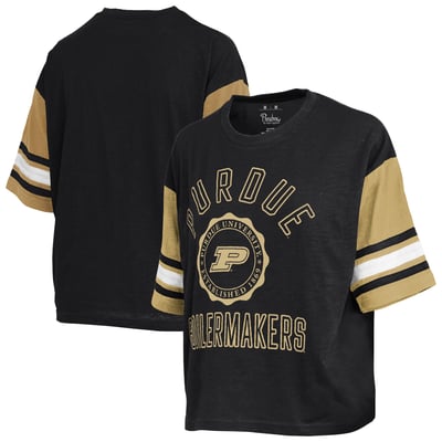  Purdue Boilermakers Pressbox Women's Sunday Colorblock Seal Slub T-Shirt - Black