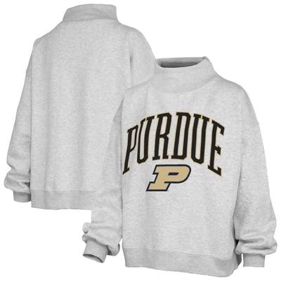 Purdue Boilermakers Pressbox Women's Nelson Texture Lingo Mock Neck Fleece Sweatshirt - Heather Gray