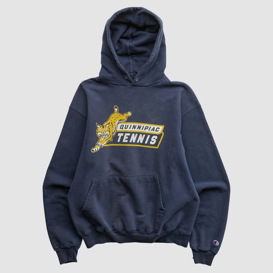Quinnipiac Bobcats Champion 2000s Hooded Pullover Sweatshirt - Navy - S by Fanatics Real Vintage