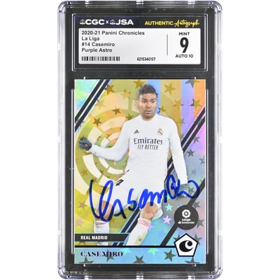 Carlos Casemiro Real Madrid Autographed 2020-21 Panini Chronicles Purple Astro #14 CGC Authenticated 9/10 Card