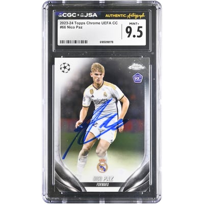 Nico Paz Real Madrid Autographed 2023-24 Topps Chrome UEFA CC #66 CGC Authenticated MINT+ 9.5 Rookie Card