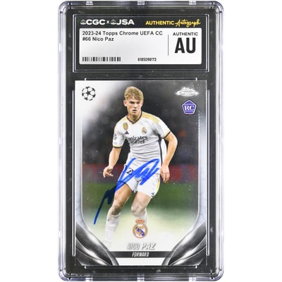 Nico Paz Real Madrid Autographed 2023-24 Topps Chrome UEFA CC #66 CGC Authenticated Rookie Card