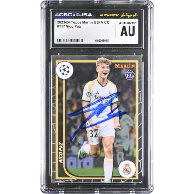Nico Paz Real Madrid Autographed 2023-24 Topps Merlin UEFA CC #117 CGC Authenticated Rookie Card