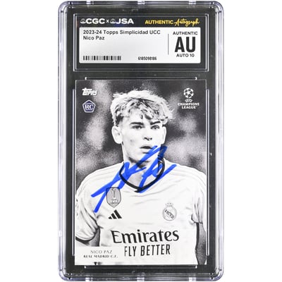 Nico Paz Real Madrid Autographed 2023-24 Topps Simplicidad UCC #NNO CGC Authenticated AUTO 10 Rookie Card