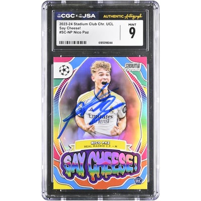 Nico Paz Real Madrid Autographed 2023-24 Topps Stadium Club Chrome Say Cheese! #SC-NP CGC Authenticated MINT 9 Rookie Card