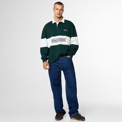 Red Bull Racing Pepe Jeans Square Team Long Sleeve Rugby Polo - Forest Green