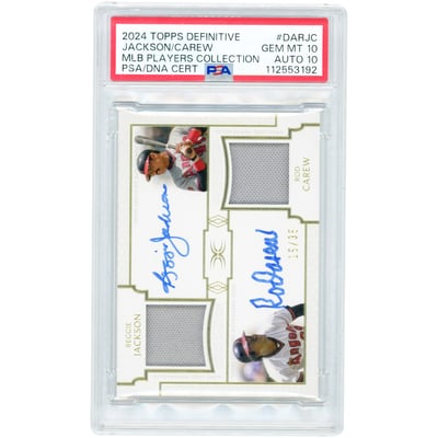 Reggie Jackson & Rod Carew California Angels Autographed 2024 Topps Definitive Collection Dual Game Used Relics #DAR-JC #15/35 PSA Authenticated 10/10 Card