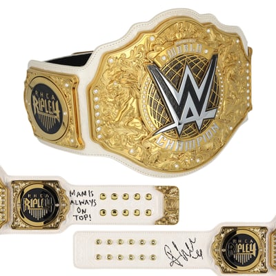 Rhea Ripley Autographed Women's World Championship Replica Title Belt with "MAMI'S ALWAYS ON TOP!" Inscription