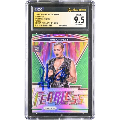 Rhea Ripley WWE Autographed 2022 Panini Prizm Fearless Green #6 CGC Fanatics Witnessed Authenticated 9.5/10 Card