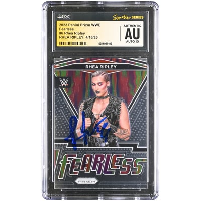 Rhea Ripley WWE Autographed 2022 Panini Prizm Fearless #6 CGC Fanatics Witnessed Authenticated AUTO 10 Card