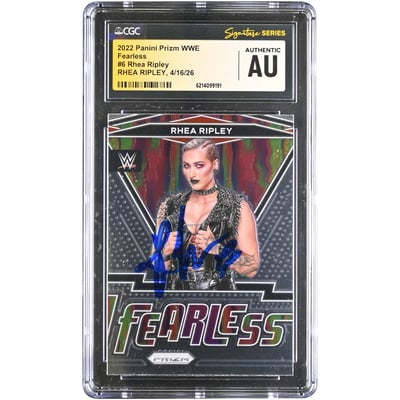Rhea Ripley WWE Autographed 2022 Panini Prizm Fearless #6 CGC Fanatics Witnessed Authenticated Card