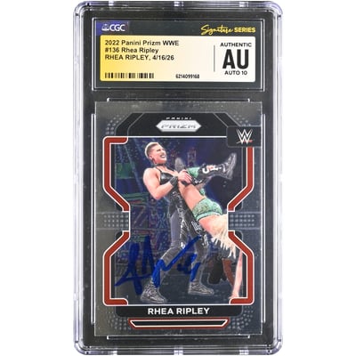 Rhea Ripley WWE Autographed 2022 Panini Prizm #136 CGC Fanatics Witnessed Authenticated AUTO 10 Card
