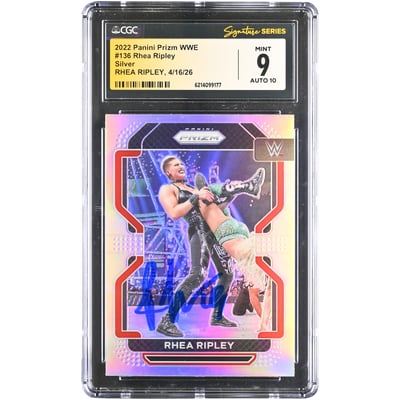 Rhea Ripley WWE Autographed 2022 Panini Prizm Silver #136 CGC Fanatics Witnessed Authenticated 9/10 Card