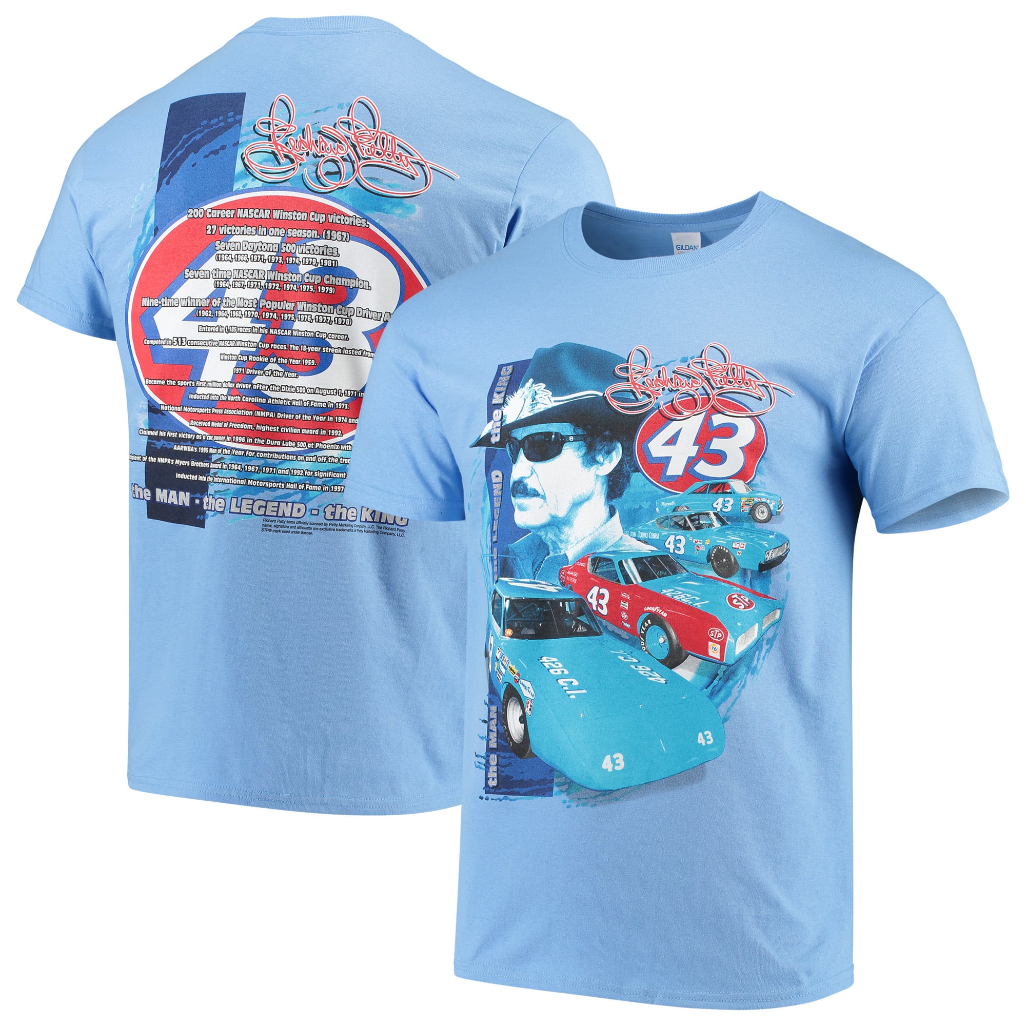 Richard Petty Checkered Flag Graphic Two-Spot T-Shirt - Light Blue