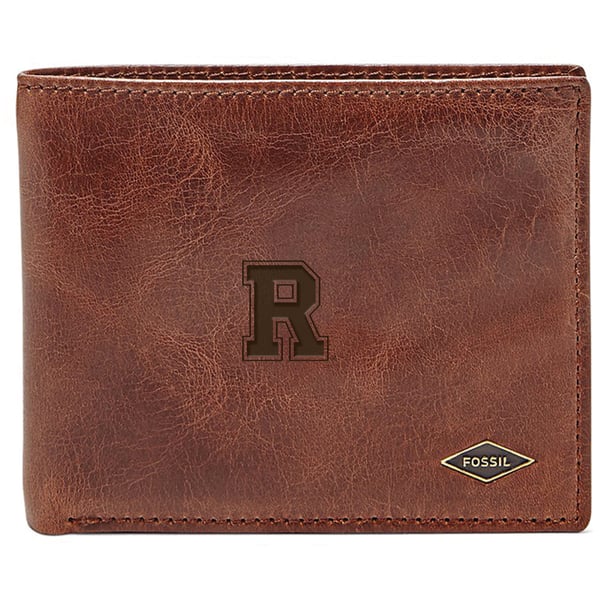 Rochester Yellow Jackets Fossil Leather Ryan RFID Flip ID Bifold Wallet - Brown