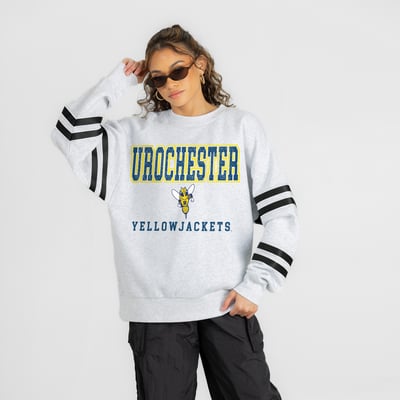 Rochester Yellow Jackets Gameday Couture Women's  Stadium Stripes Oversized Fleece Sweatshirt - Ash