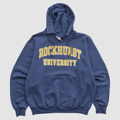 Rockhurst Hawks Champion 2000s Hooded Pullover Sweatshirt - Navy - XS by Fanatics Real Vintage