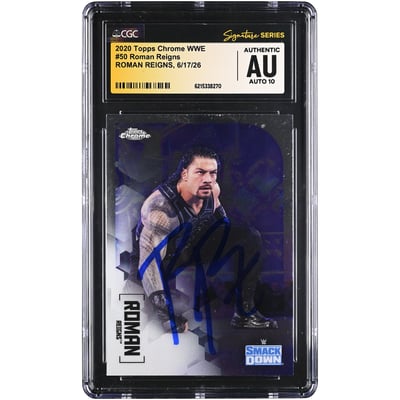 Roman Reigns WWE Autographed 2020 Topps Chrome WWE #50 CGC Fanatics Witnessed Authenticated AUTO 10 Card