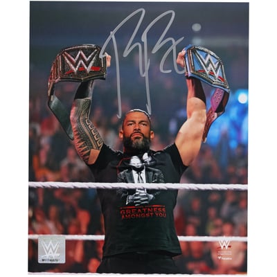 Roman Reigns WWE Autographed Fanatics Authentic 8" x 10" Raising Titles Photograph