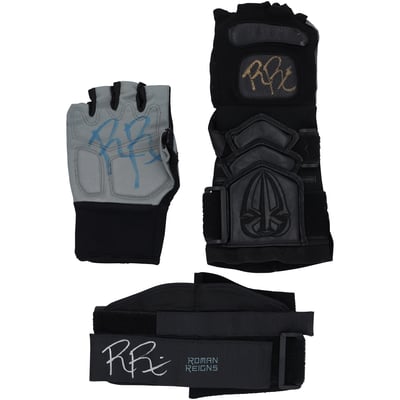 Roman Reigns WWE Autographed Match-Worn Black/Gray Glove Set