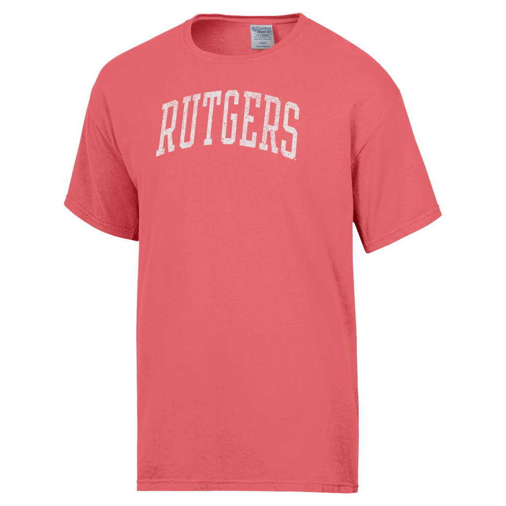 ComfortWash Rutgers Scarlet Knights Men's Pink Distressed Arch T-Shirt