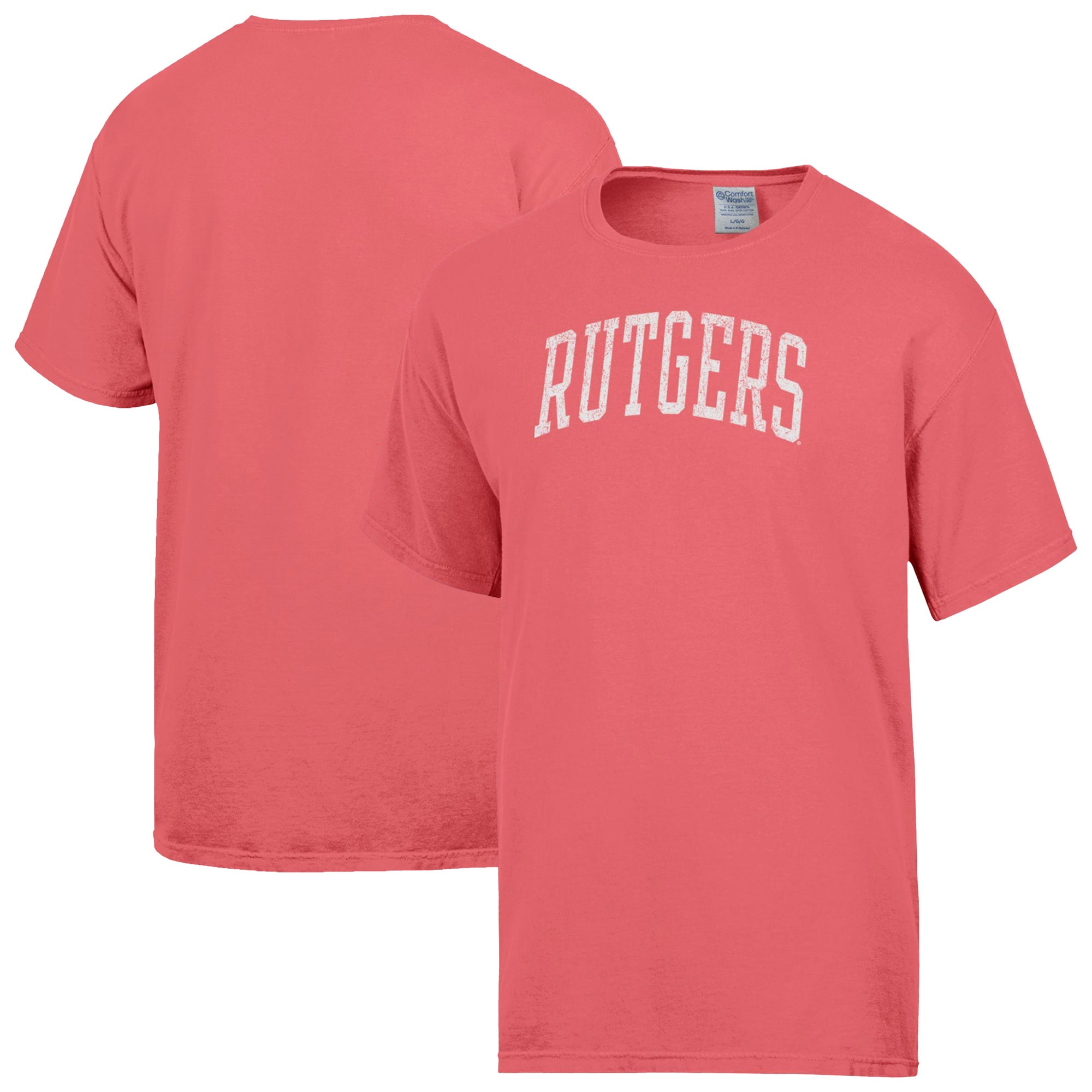 ComfortWash Rutgers Scarlet Knights Men's Pink Distressed Arch T-Shirt