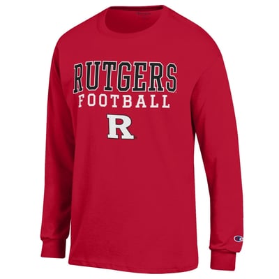 Rutgers Scarlet Knights Champion Football Stack Long Sleeve T-Shirt - Scarlet