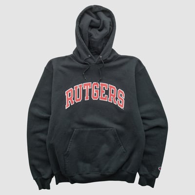 Rutgers Scarlet Knights Champion 2000s Hooded Pullover Sweatshirt - Black - S by Fanatics Real Vintage
