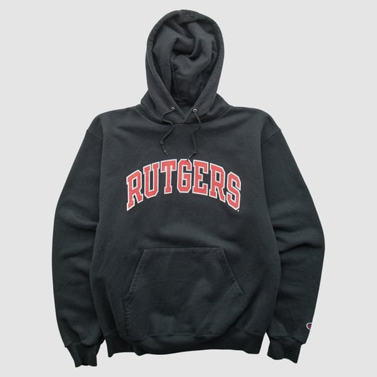 Rutgers Scarlet Knights Champion 2000s Hooded Pullover Sweatshirt - Black - S by Fanatics Real Vintage