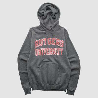 Rutgers Scarlet Knights Champion 2000s Hooded Pullover Sweatshirt - Dark Heather Gray - XS by Fanatics Real Vintage