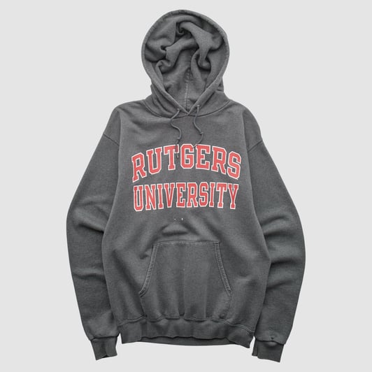 Rutgers Scarlet Knights Champion 2000s Hooded Pullover Sweatshirt - Dark Heather Gray - XS by Fanatics Real Vintage