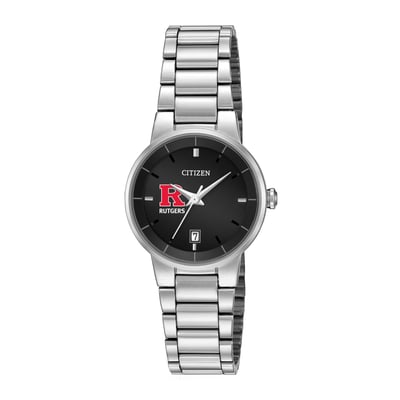 Rutgers Scarlet Knights Citizen Watch Women's Black Dial Stainless Steel Watch - Silver