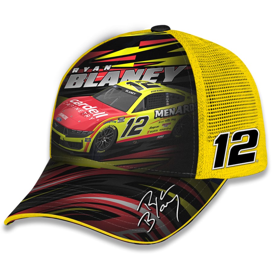 Menards Yellow Code Ryan Blaney Checkered Flag Sports Unisex Menards Trucker Adjustable Hat ...