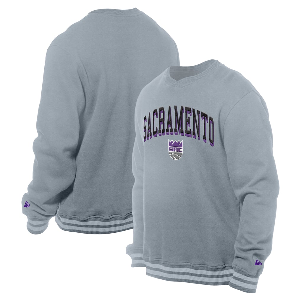 Sacramento Kings New Era Chenille Cross Over Pullover Sweatshirt - Gray
