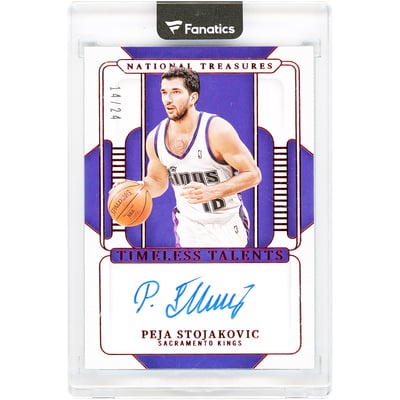 Peja Stojakovic Sacramento Kings Autographed 2024-25 Panini National Treasures Timeless Talents International #TTS-PEJ #14/24 Card