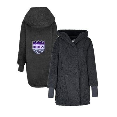 The Best Lounger in the World By Jill Martin Sacramento Kings Unisex Black Oversized Open-Front Hoodie Sweater