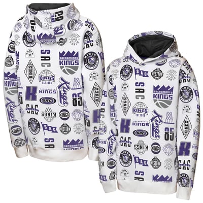 Sacramento Kings Outerstuff Youth 3-and-D Allover Hoodie - White