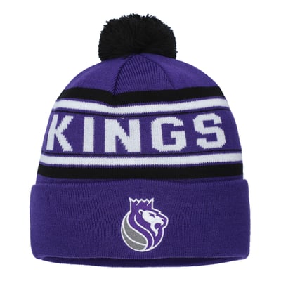 Sacramento Kings Youth Backboard Jacquard Cuffed Knit Hat with Pom - Purple