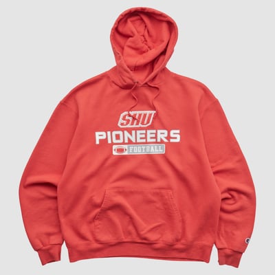 Sacred Heart Pioneers Champion 2000s Hooded Pullover Sweatshirt - Red - M by Fanatics Real Vintage