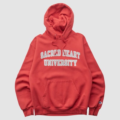 Sacred Heart Pioneers Champion 2000s Hooded Pullover Sweatshirt - Red - S by Fanatics Real Vintage