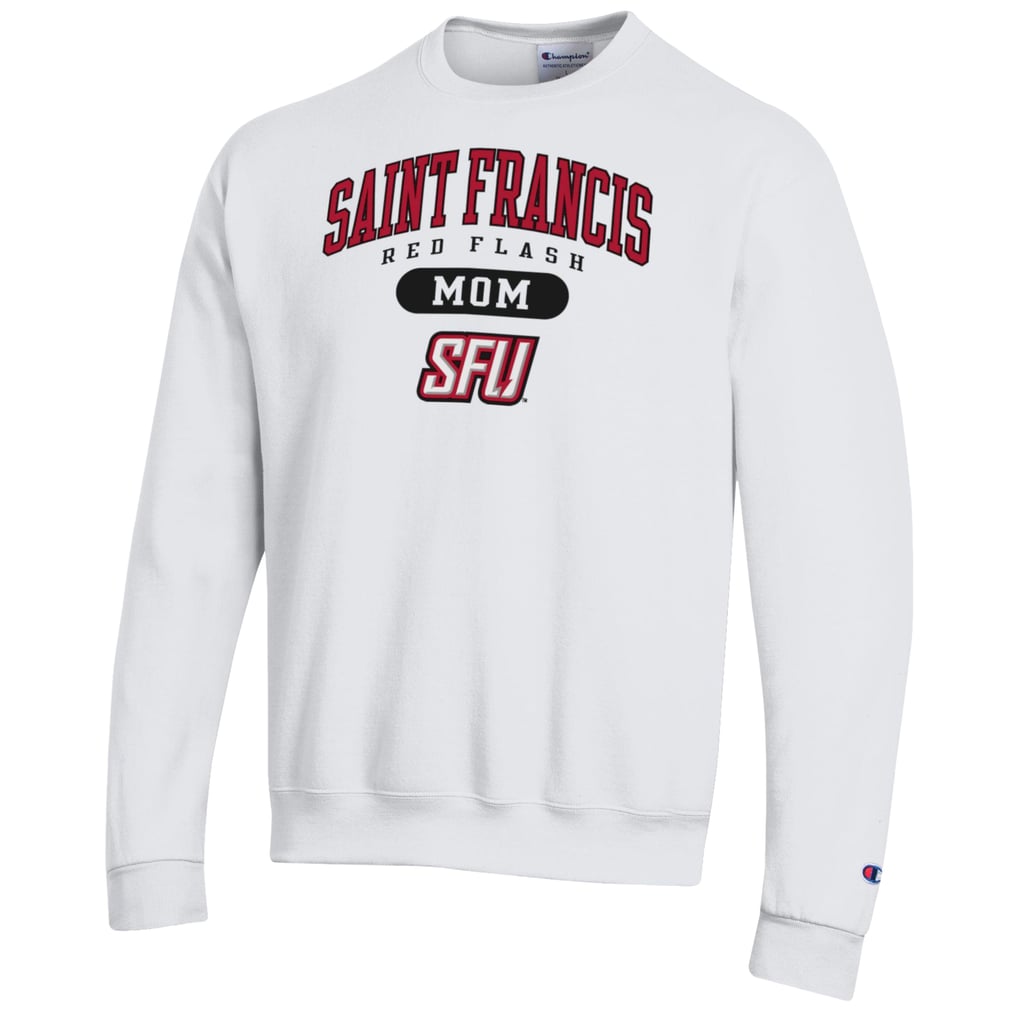 Saint Francis Red Flash Champion Women's Eco Powerblend Mom Pill Box Sweatshirt - White