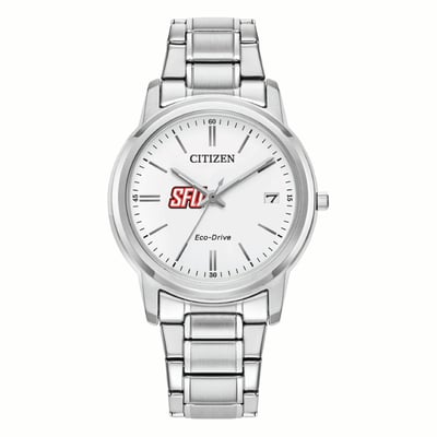Saint Francis Red Flash Citizen Watch Women's Eco-Drive White Dial Stainless Steel Watch - Silver