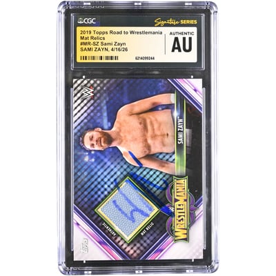 Sami Zayn WWE Autographed 2019 Topps Road to WrestleMania Mat Relics #MR-SZ CGC Fanatics Witnessed Authenticated Card