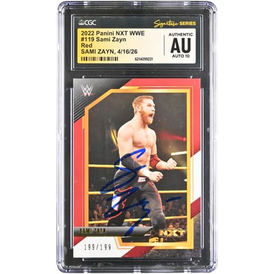 Sami Zayn WWE Autographed 2022 Panini NXT Red #119 #/199 CGC Fanatics Witnessed Authenticated AUTO 10 Card